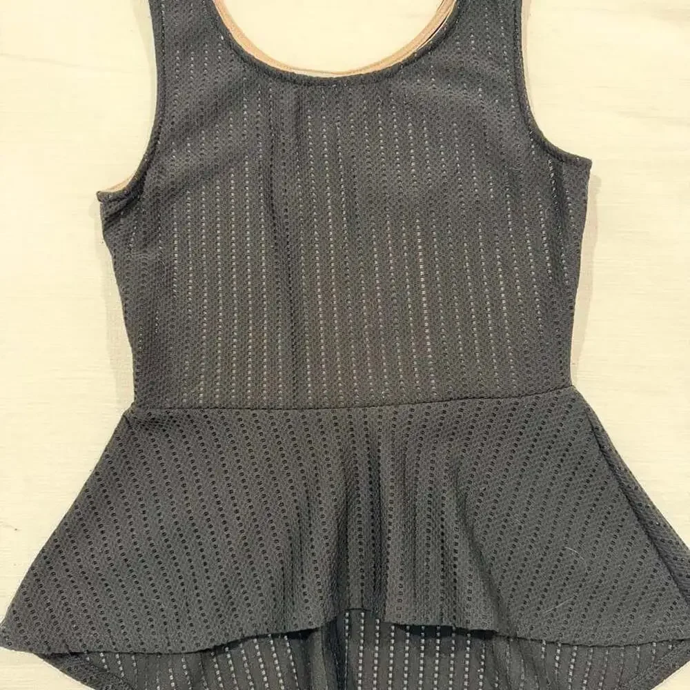 January 7 Black Mesh Peplum Tank Top Size S